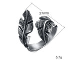 Bague ajustable plume argentée