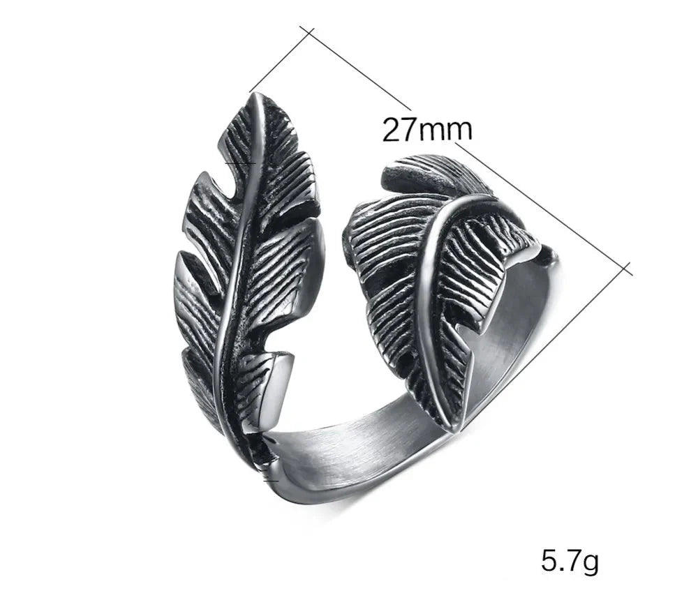 Bague ajustable plume argentée