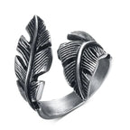 Bague ajustable plume argentée