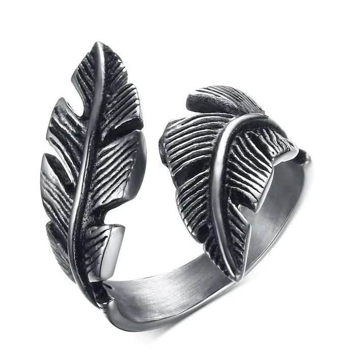 Bague ajustable plume argentée