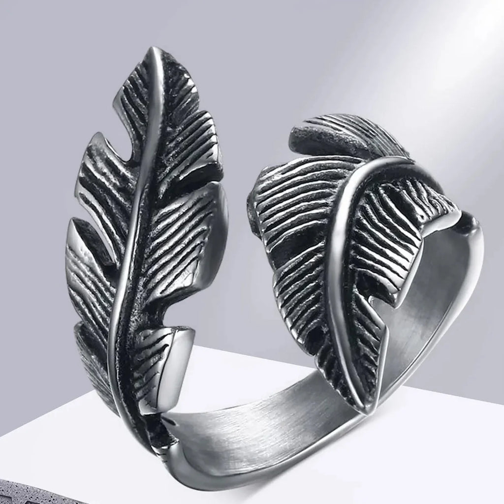 Bague ajustable plume argentée