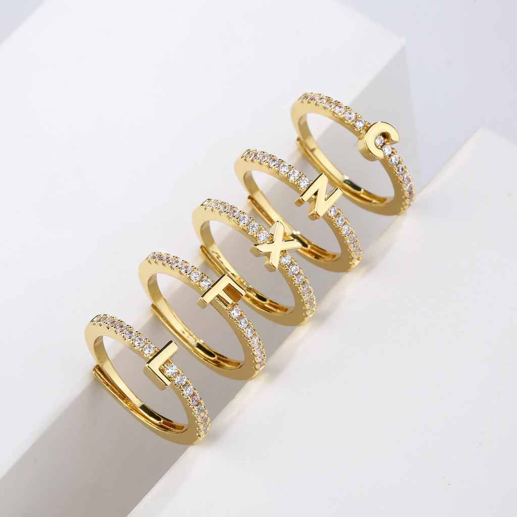 Bague ajustable pour femme avec initiale - lettre