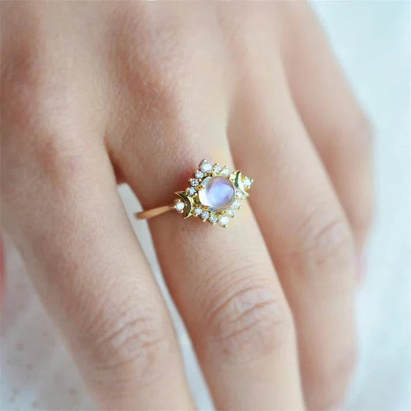 Bague Anneau avec Strass Pierre de Lune