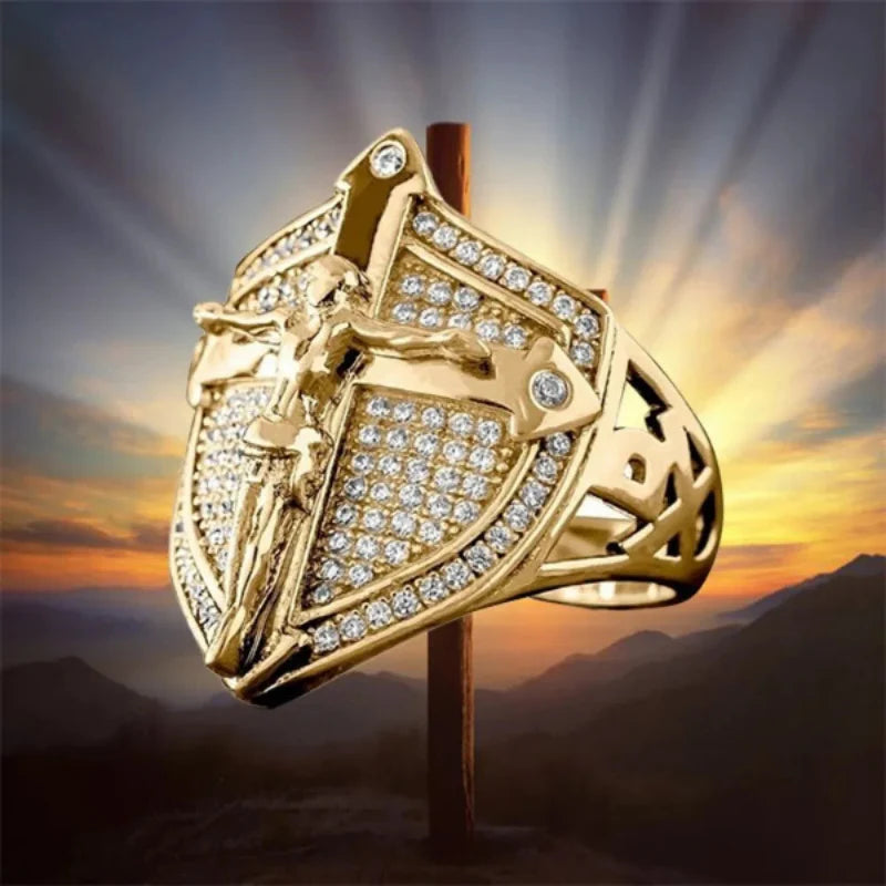 Bague Anneau Jésus Chrétien avec Strass