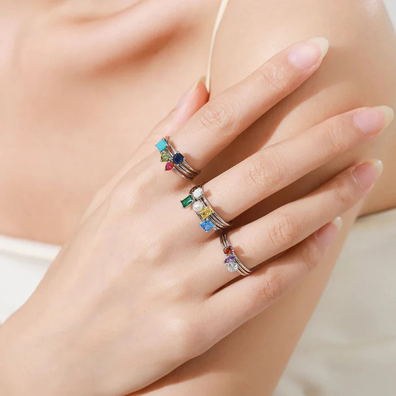Bague Anneau en Zircon Coloré Pierre de Naissance