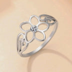 Bague Anneau Fleur à 5 Pétales et Zircon argent