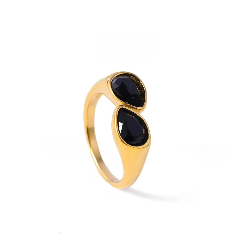 Bague Anneau Goutte d'Eau Perle Colorée noir