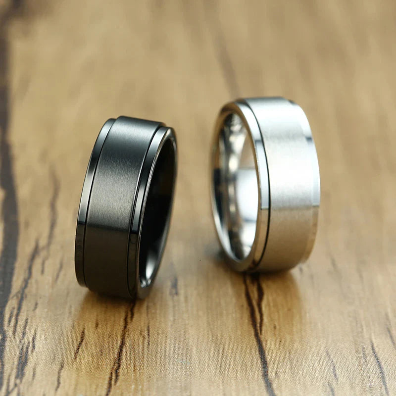 Bague Anneau Homme Anti-Stress Tournant noir
