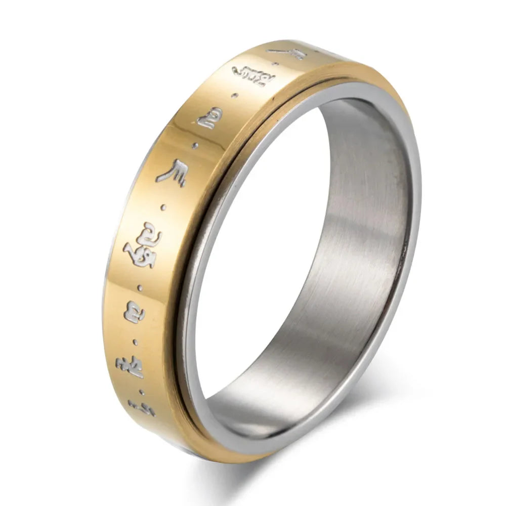 Bague Anneau à Motifs Homme ou Femme Anti-Stress Tournant or