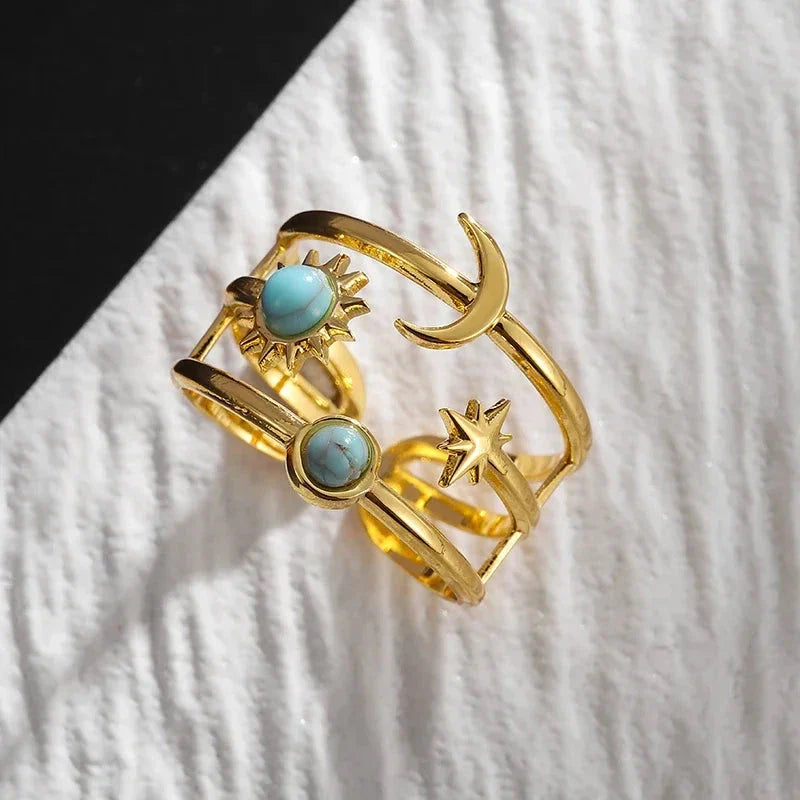 Bague Anneau Lune et Etoile
