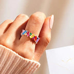 Bague arc-en-ciel géométrique argent