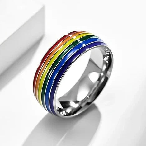 Bague arc-en-ciel homme argent