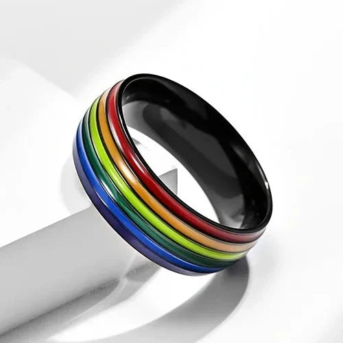 Bague arc-en-ciel homme noir