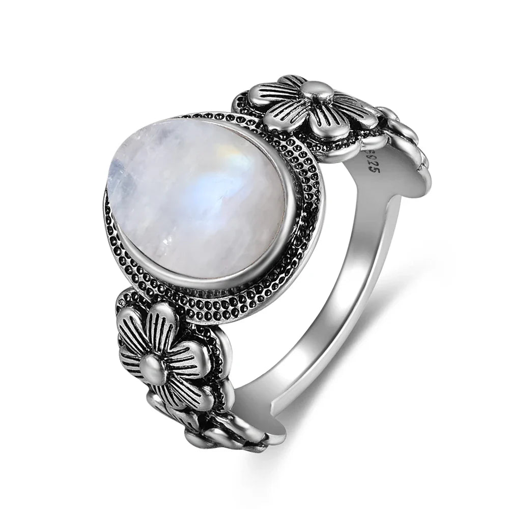 Bague avec Anneau Fleuri Pierre de Lune