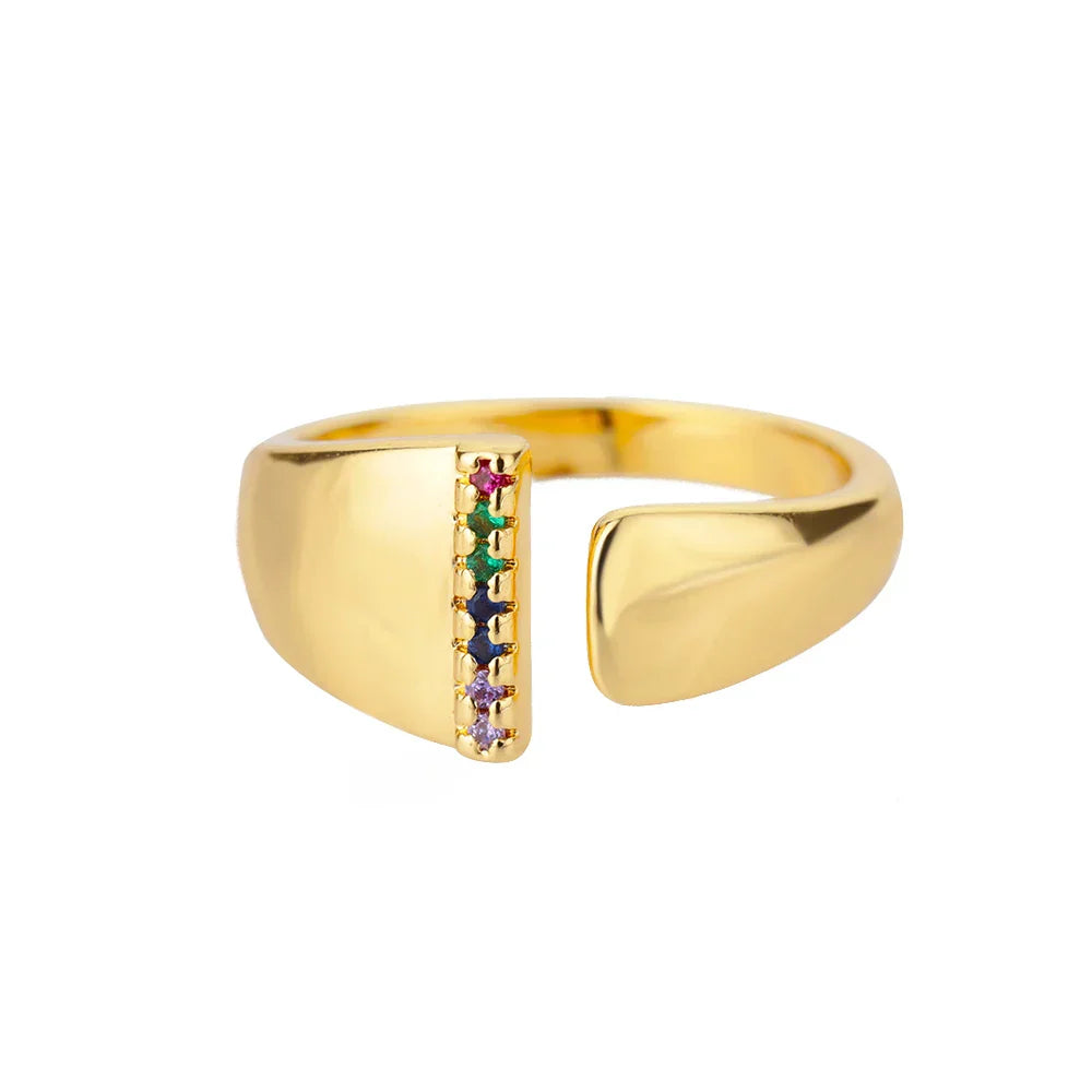 Bague large personnalisée avec initiale arc-en-ciel i