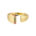 Bague large personnalisée avec initiale arc-en-ciel t