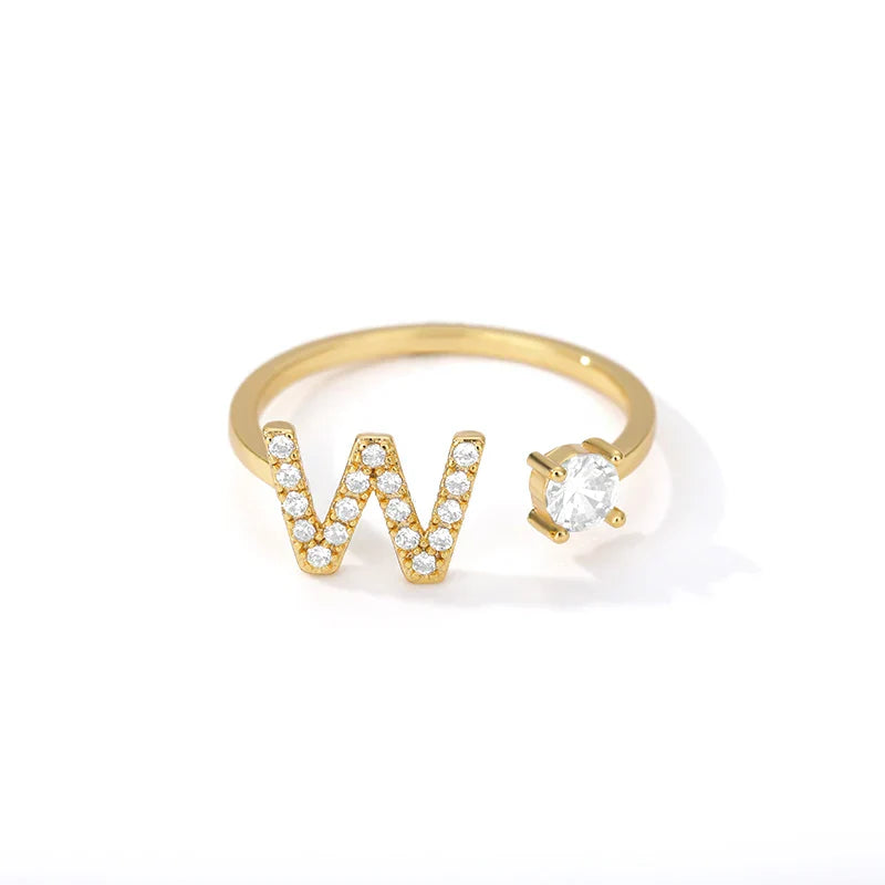 Bague avec initiale en strass pour femme - lettre