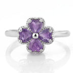 Bague avec Trèfle à 4 Feuilles en Pierre d'Améthyste
