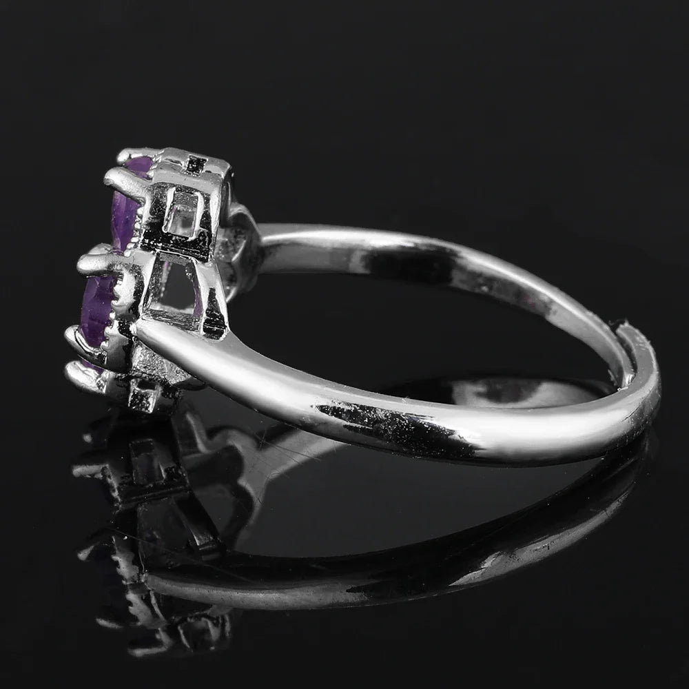 Bague avec Trèfle à 4 Feuilles en Pierre d'Améthyste