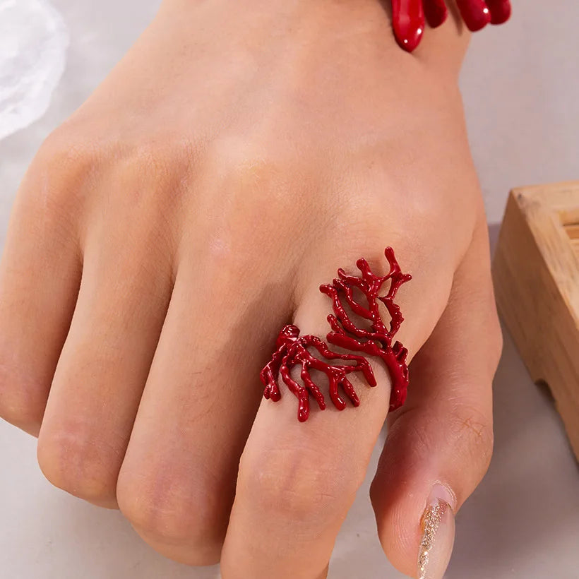 Bague branche de corail rouge