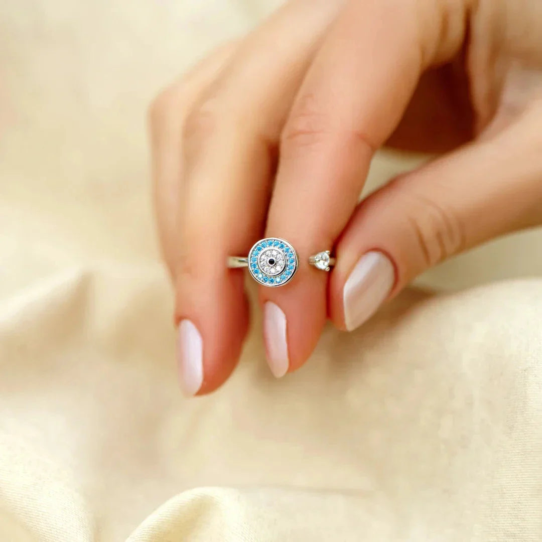 Bague Contre l'Anxiété Oeil Bleu Grec Turc Matiasma Mataki