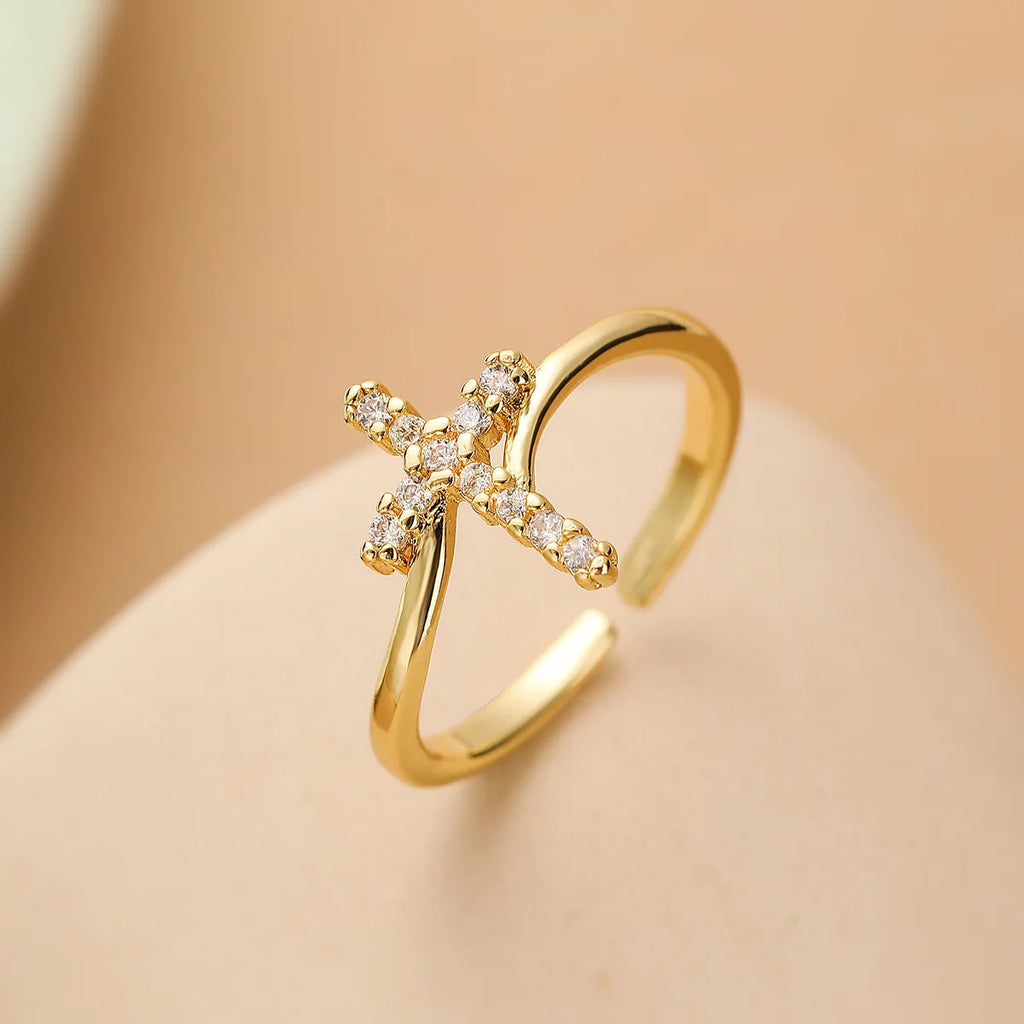 Bague Croix & Pierre Zircon Femme or