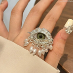 Bague de Protection avec Oeil Bleu et Perles argent