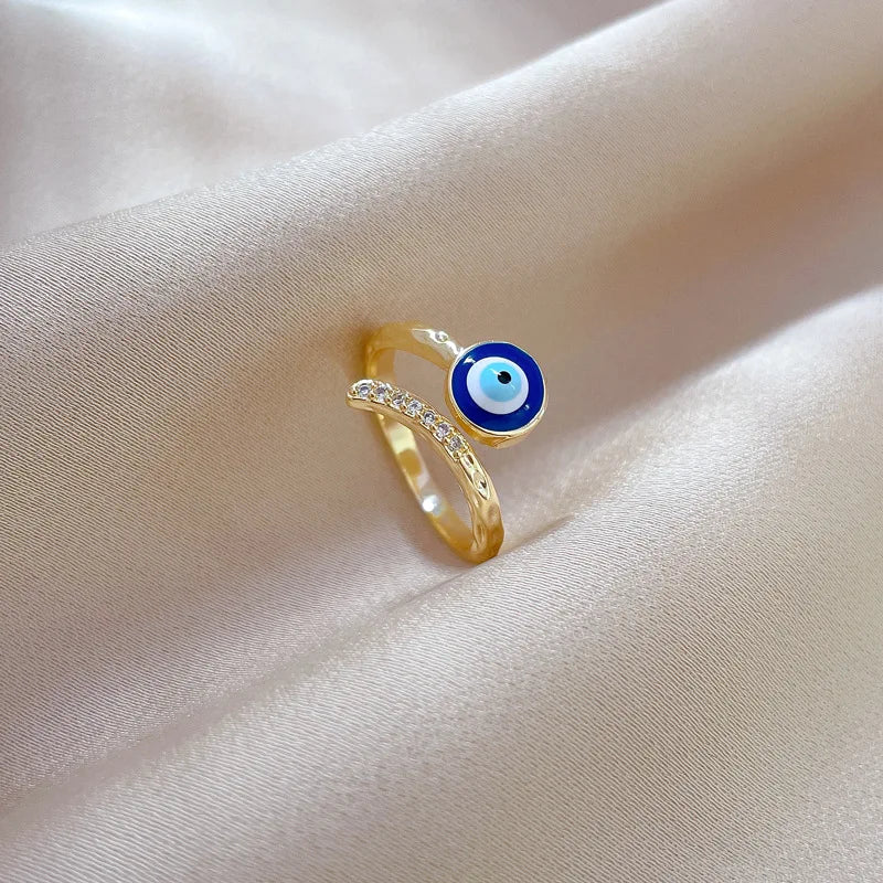 Bague de Protection Oeil Bleu et Zircon