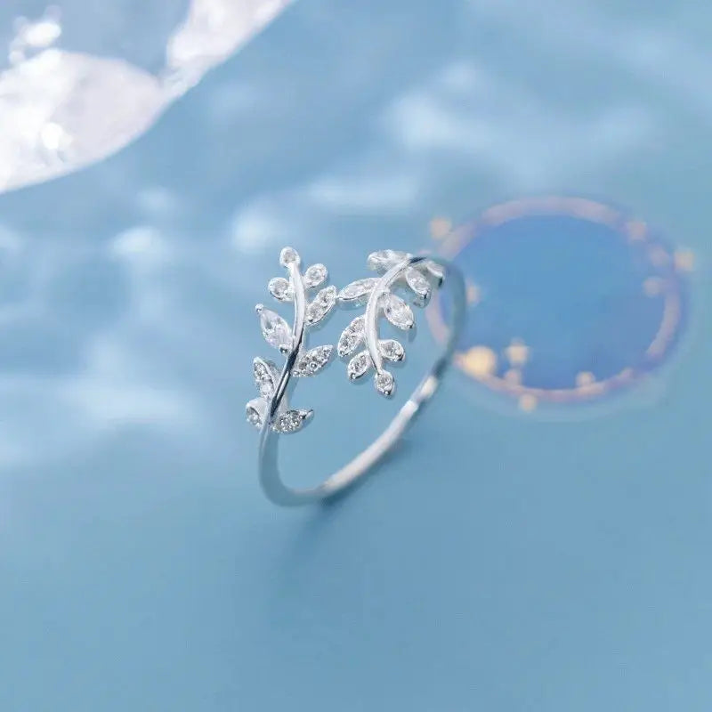 Bague Feuille de Laurier en Zircon argent