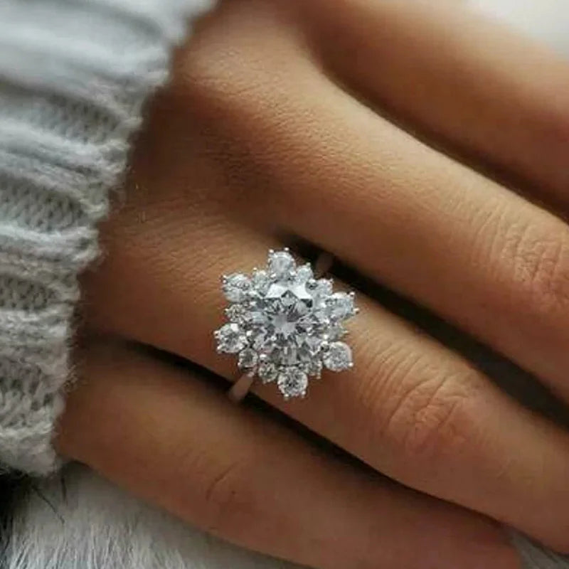 レディース 雪の結晶リング 冬 シルバー キュービックジルコニア