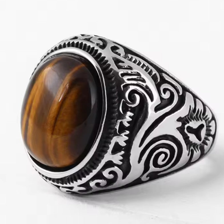 Bague Oeil de Tigre Homme Décorée