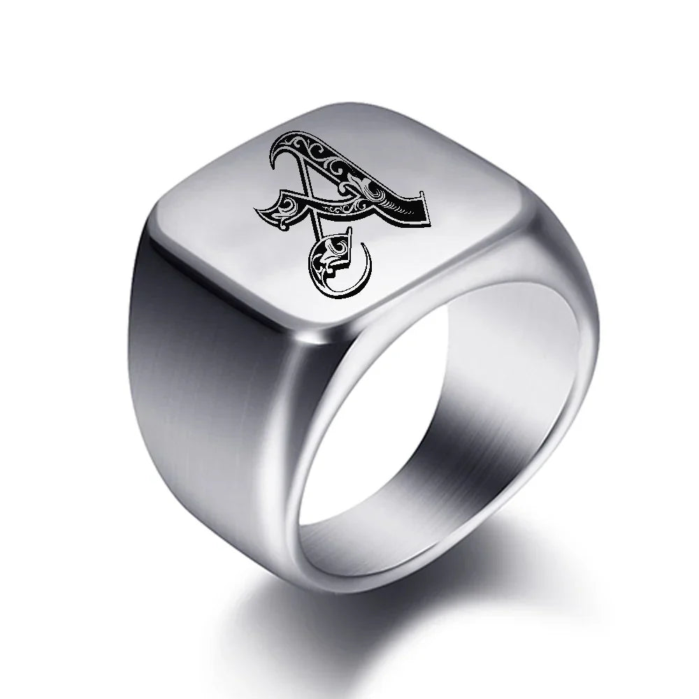 Bague large homme initiale a