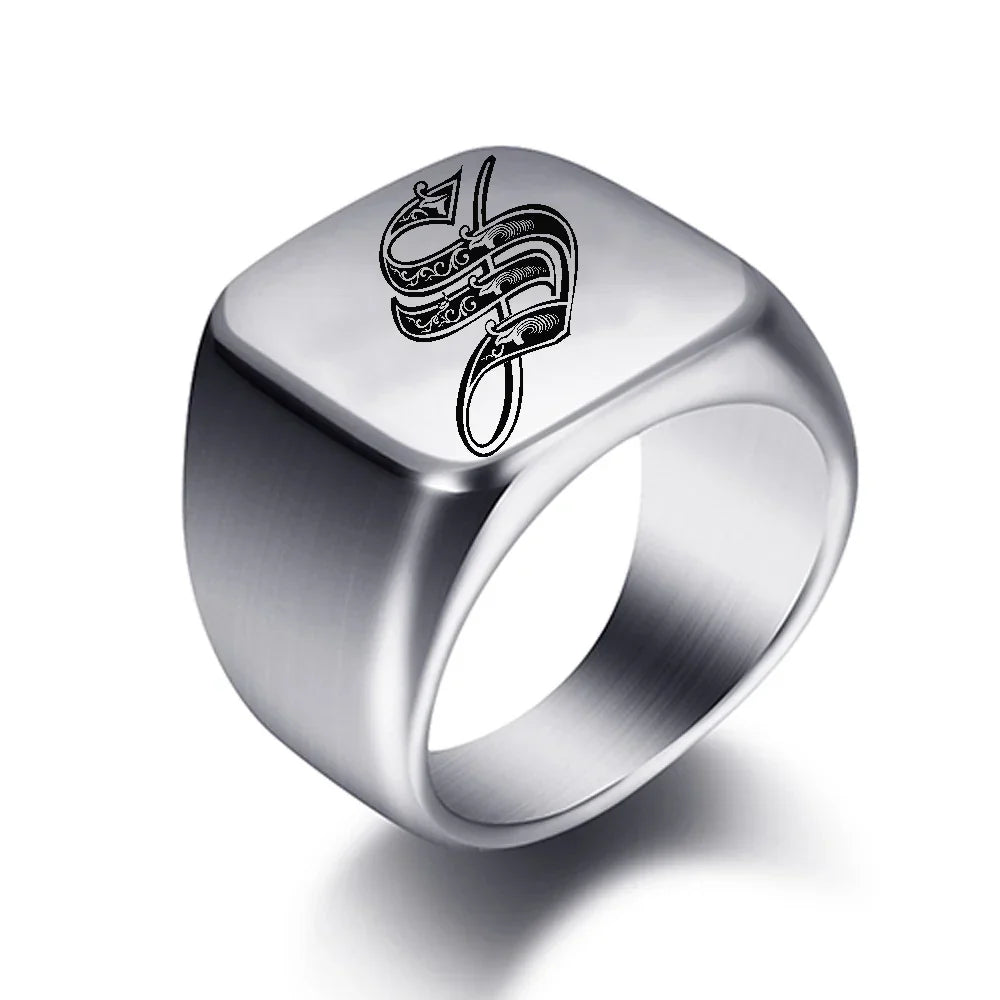 Bague large homme initiale w