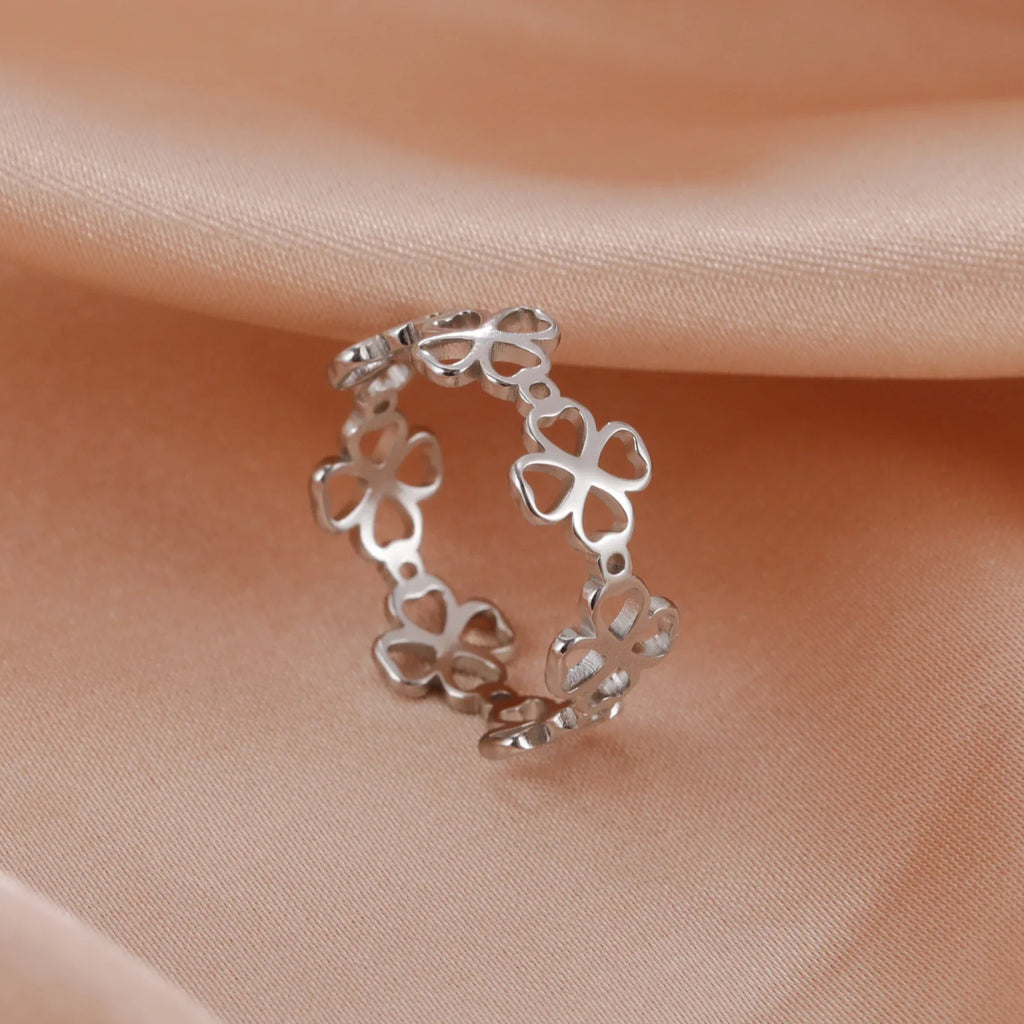 Bague Rétro avec Trèfles à 4 Feuilles pour Femme argent