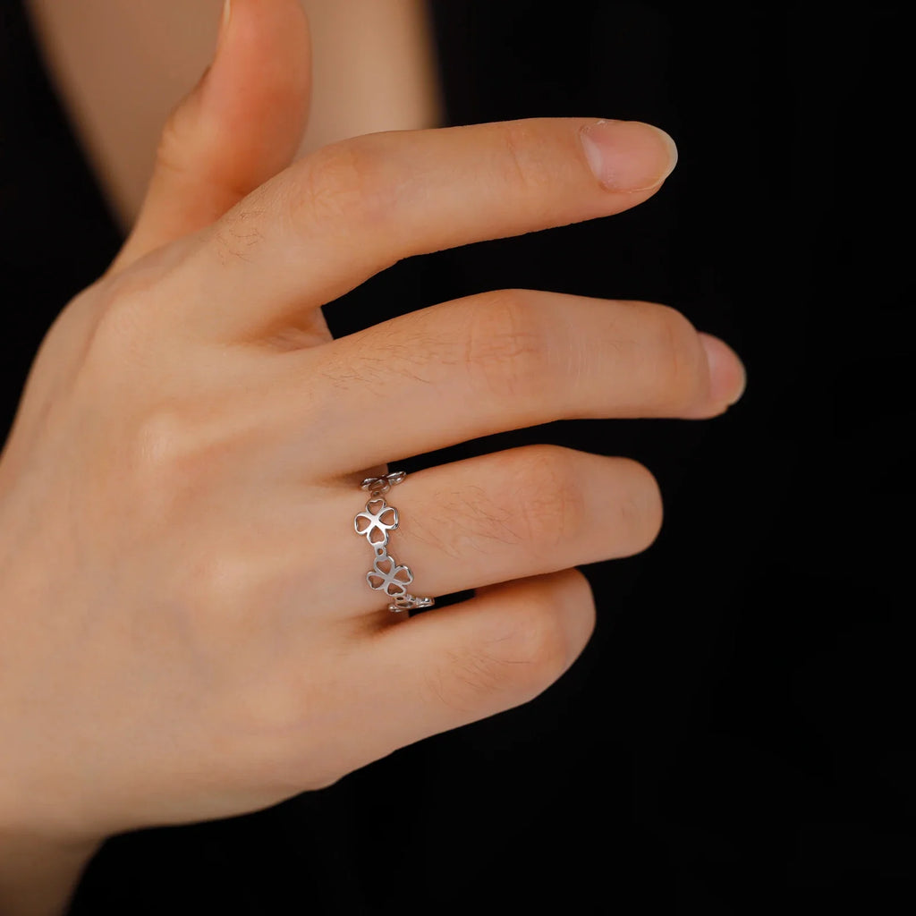 Bague Rétro avec Trèfles à 4 Feuilles pour Femme argent