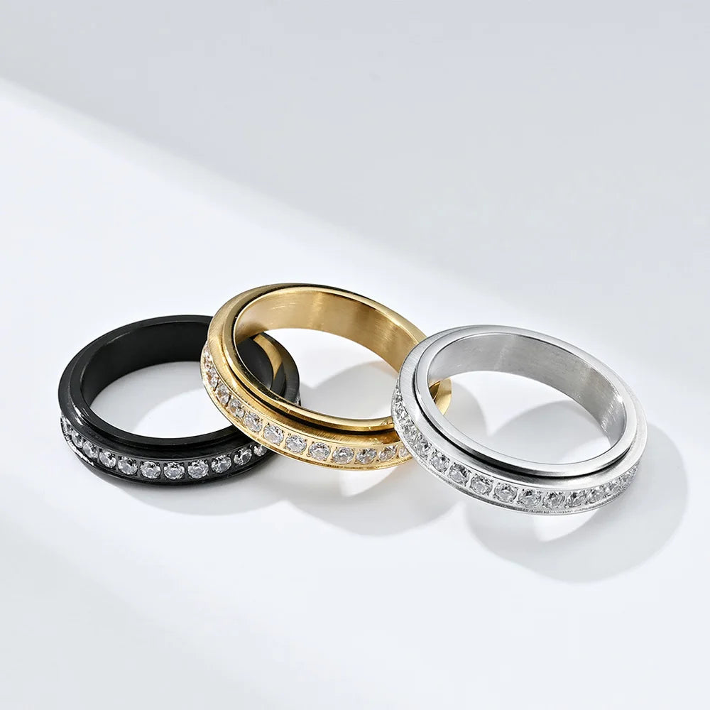 Bague Tournante Anti-Stress avec Zircon
