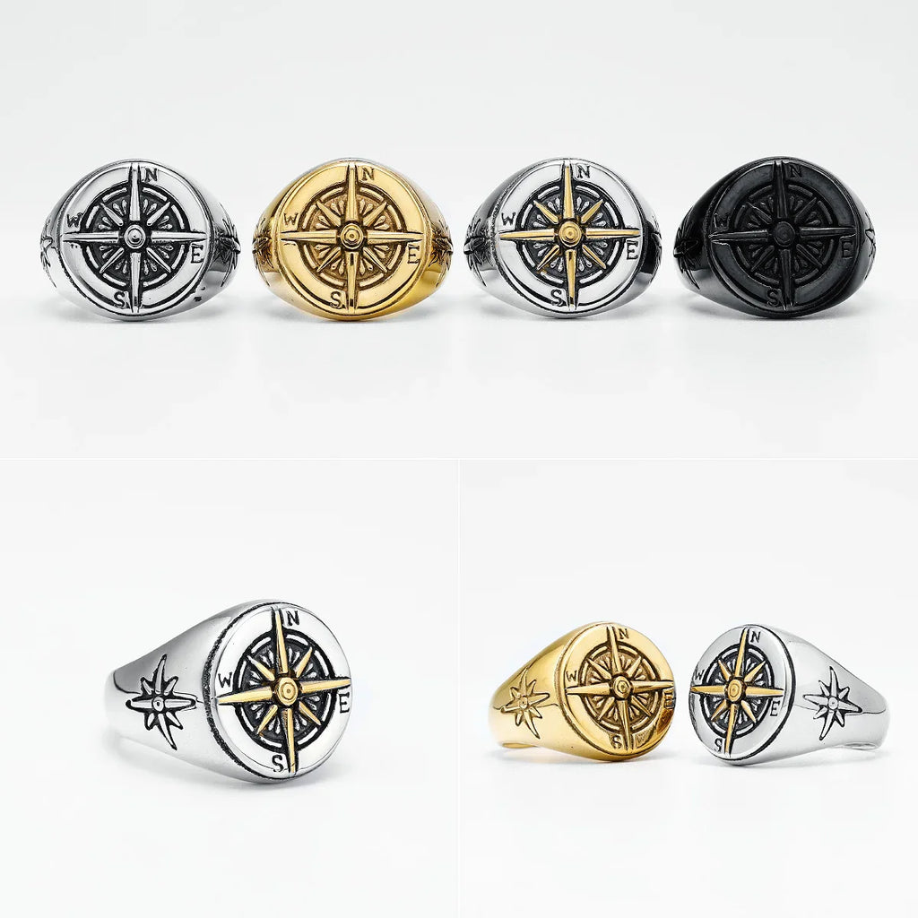 Bague Vintage Boussole Rose des Vents pour Homme