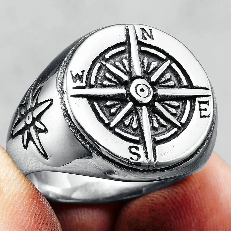 Bague Vintage Boussole Rose des Vents pour Homme argent