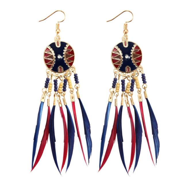 アフリカンエスニック ピアス ブルー×レッド