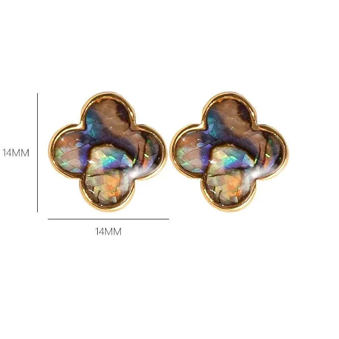 Boucles d'Oreilles Clou avec Trèfle à 4 Feuilles en Pierre Naturelle