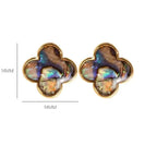 Boucles d'Oreilles Clou avec Trèfle à 4 Feuilles en Pierre Naturelle