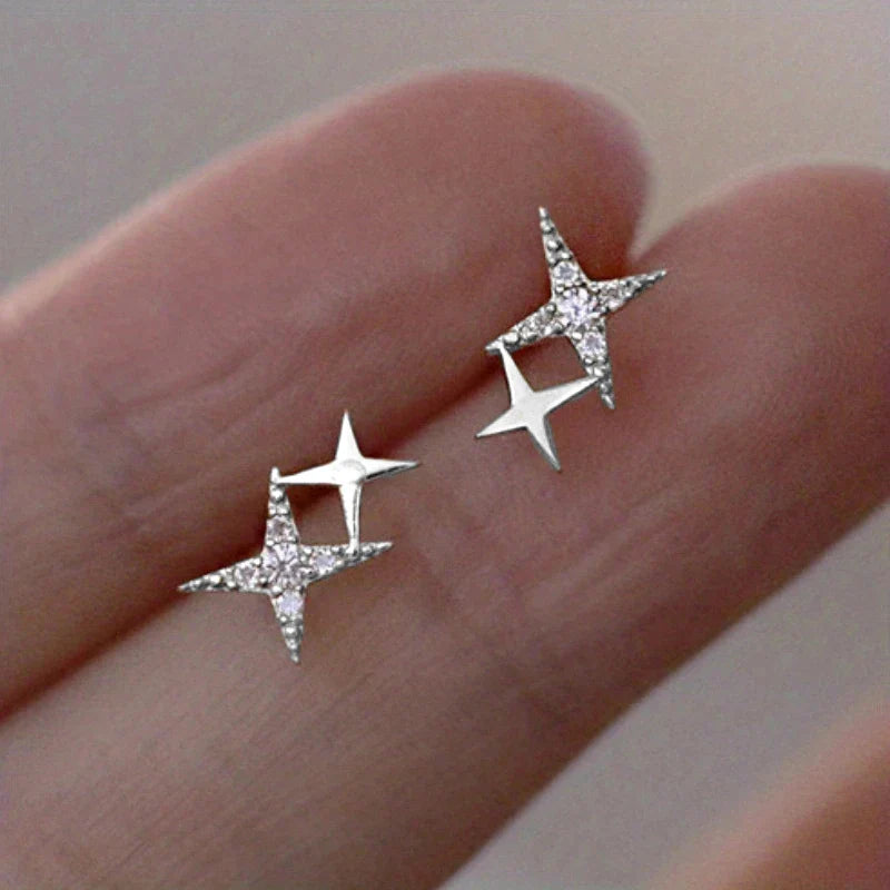 ダブルスターとジルコニアのスタッドピアス シルバー
