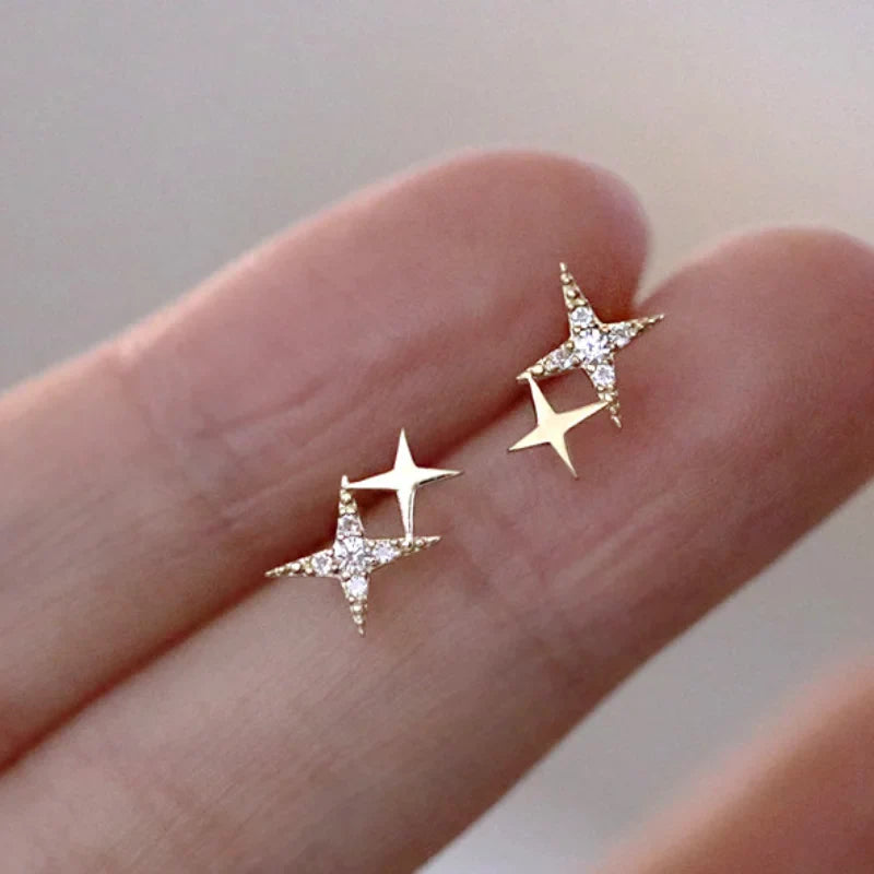 ダブルスターとジルコニアのスタッドピアス ゴールド