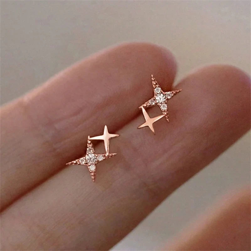 ダブルスターとジルコニアのスタッドピアス ローズゴールド