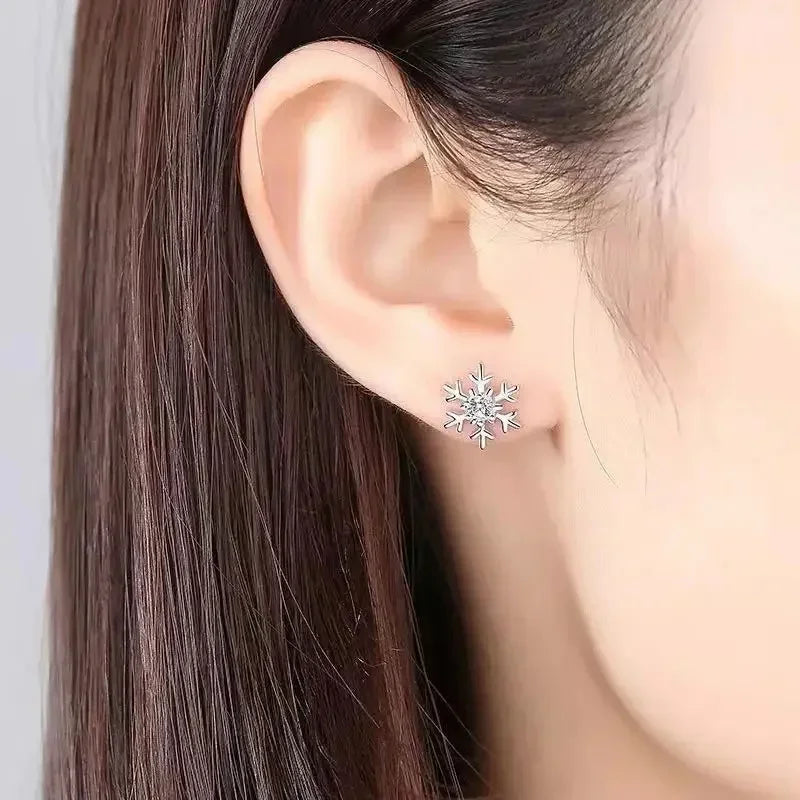 Boucles d'Oreilles Clou Flocon de Neige avec Zircon