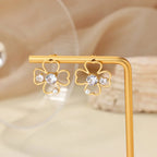 Boucles d'Oreilles Clou Trèfle à 4 Feuilles Porte Bonheur