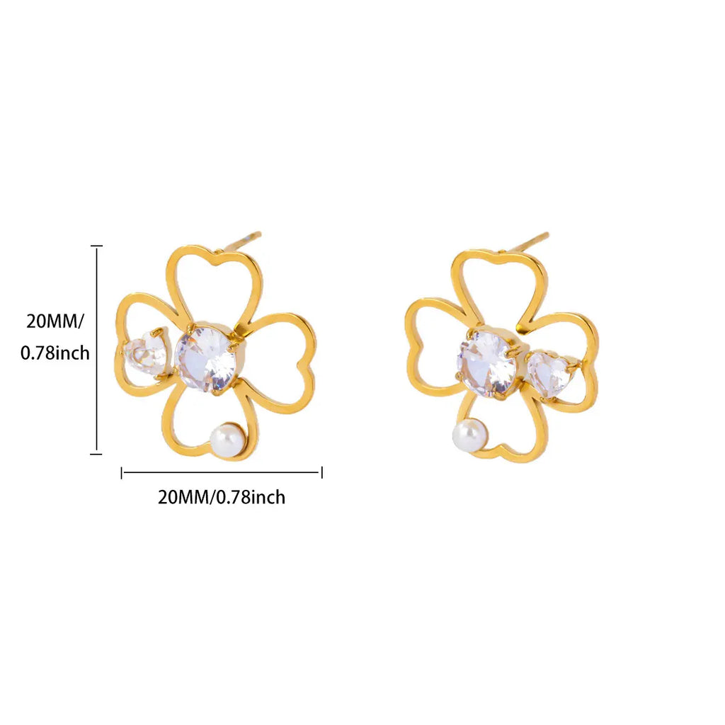 Boucles d'Oreilles Clou Trèfle à 4 Feuilles Porte Bonheur