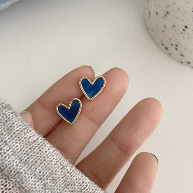 ブルー＆ローズのハート ピアス ブルー