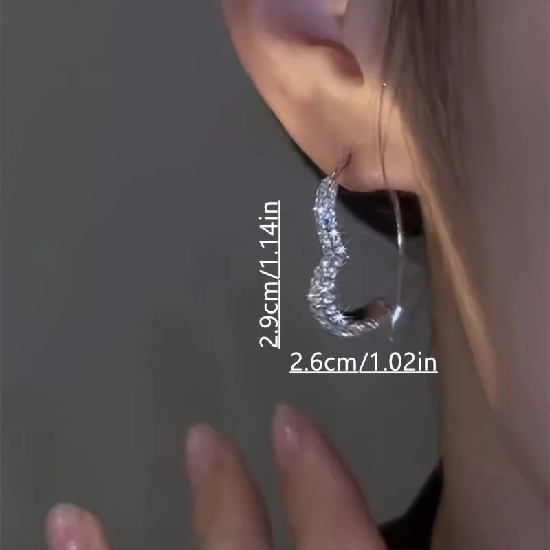 ハート フープピアス ジルコン付き 