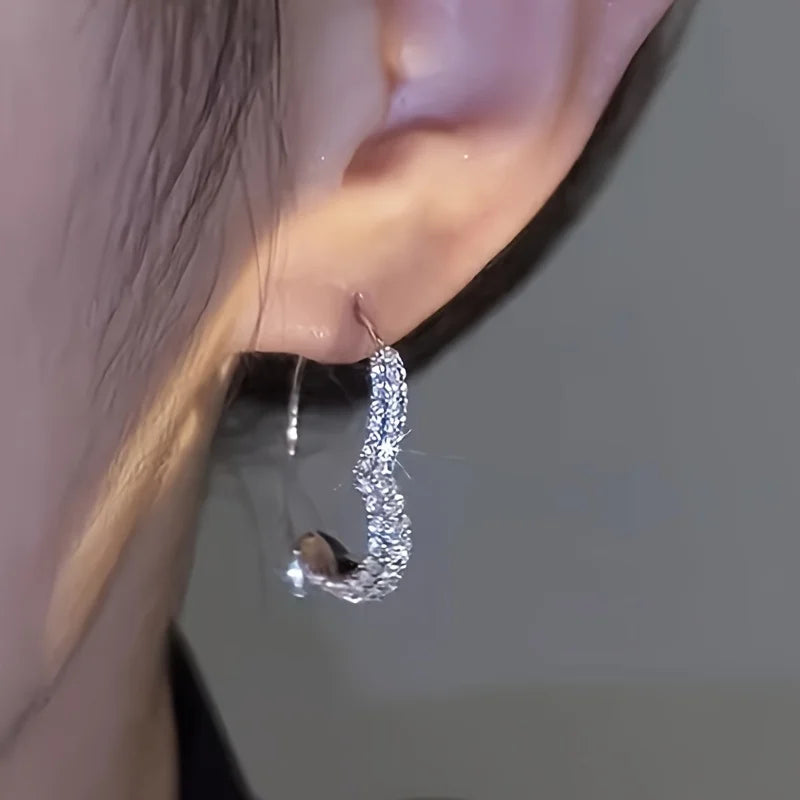 ハート フープピアス ジルコン付き 